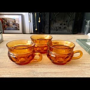 3 Indiana Glass King’s Crown Amber Glasses